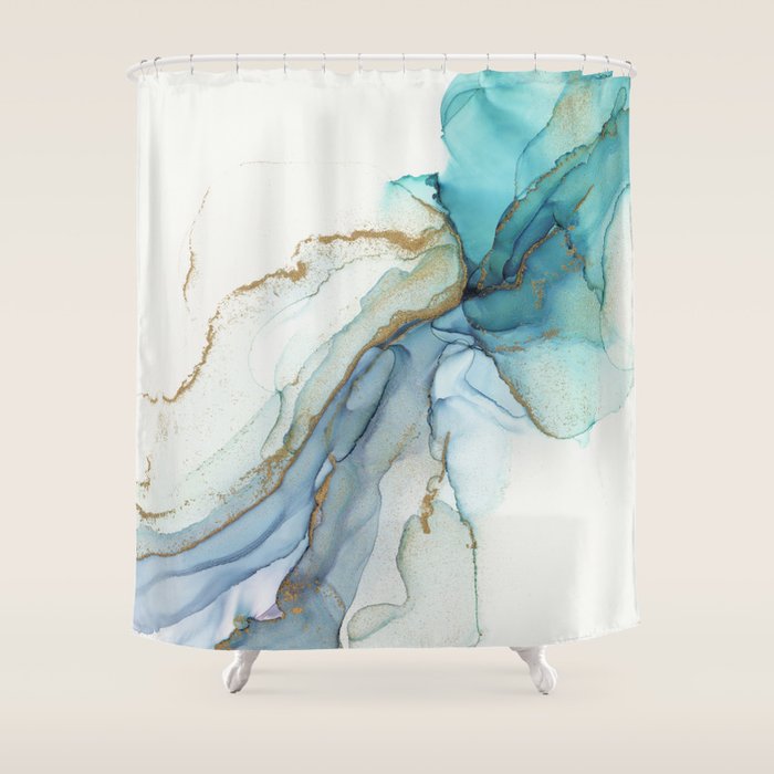 Abstract Jellyfish Alcohol Ink Painting Shower Curtain Gallery Image 1