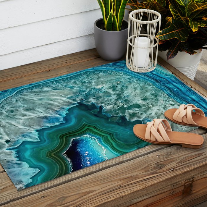 Aqua turquoise agate mineral gem stone Outdoor Rug Gallery Image 2
