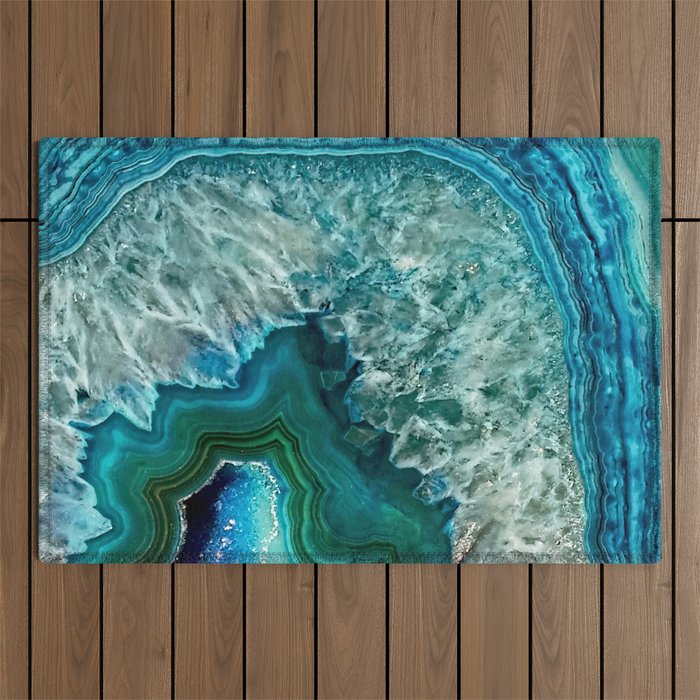 Aqua turquoise agate mineral gem stone Outdoor Rug Gallery Image 1