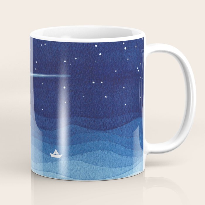Falling star, shooting star, sailboat ocean waves blue sea Coffee Mug Gallery Image 1