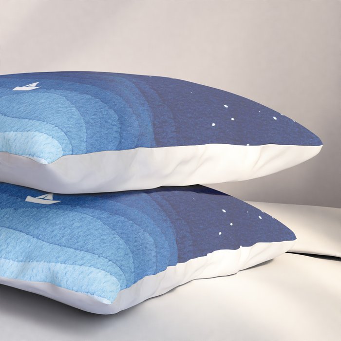 Falling star, shooting star, sailboat ocean waves blue sea Pillow Sham Gallery Image 3