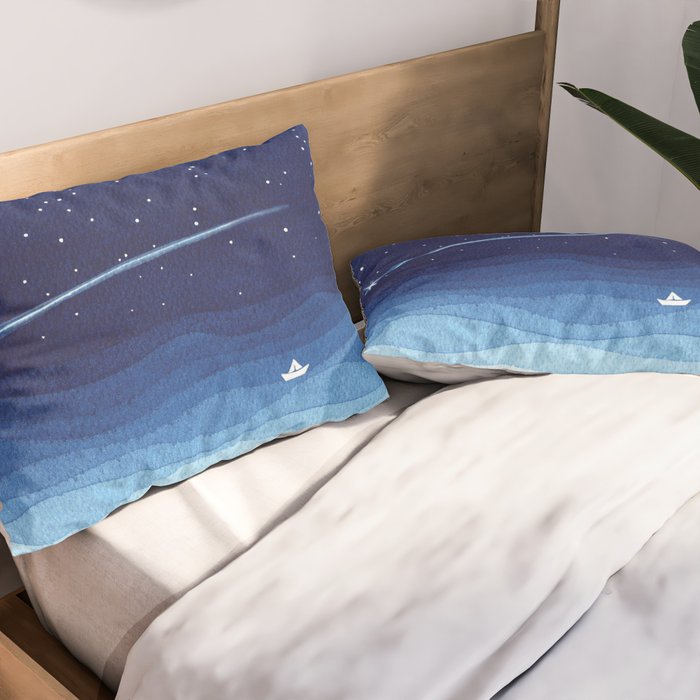 Falling star, shooting star, sailboat ocean waves blue sea Pillow Sham Gallery Image 2