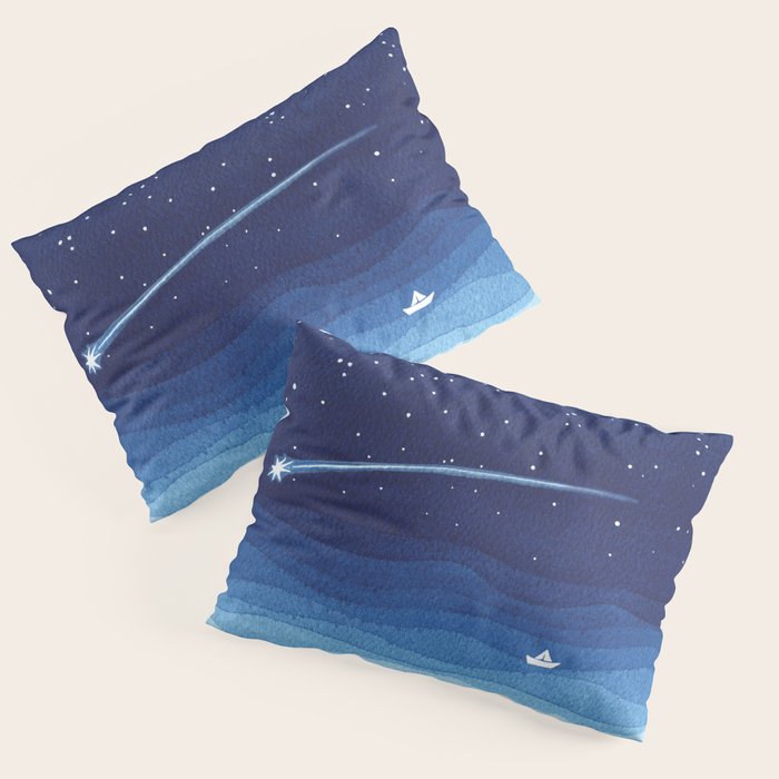 Falling star, shooting star, sailboat ocean waves blue sea Pillow Sham Gallery Image 3