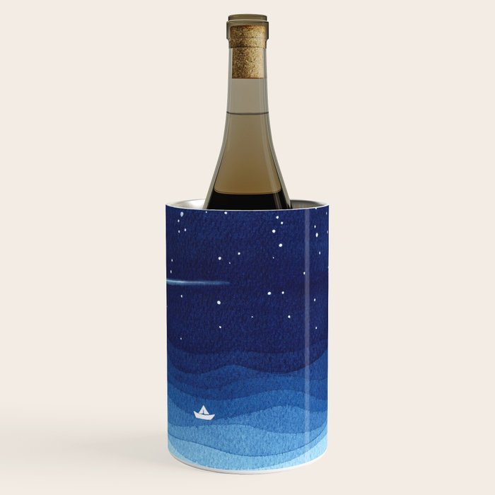 Falling star, shooting star, sailboat ocean waves blue sea Wine Chiller Gallery Image 3