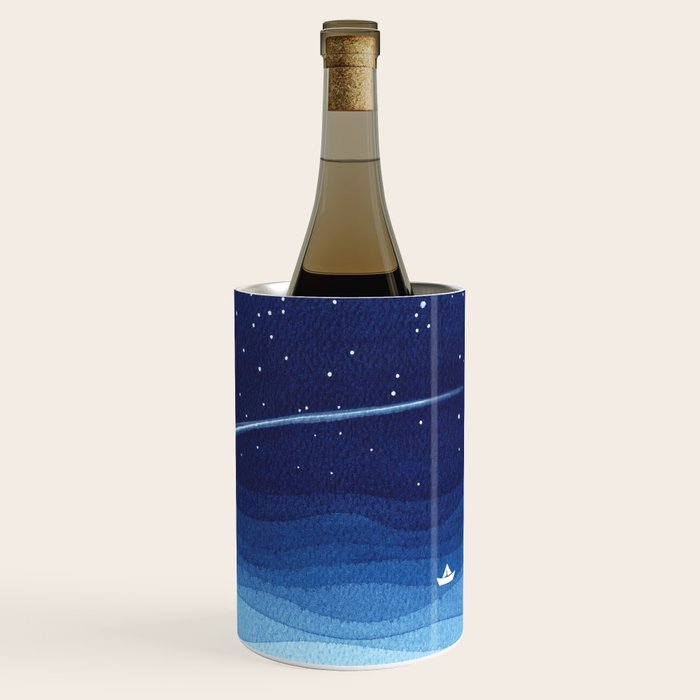 Falling star, shooting star, sailboat ocean waves blue sea Wine Chiller Gallery Image 1