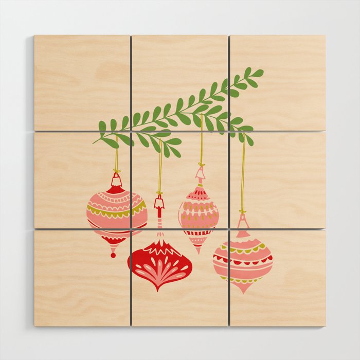 Cheerful little Christmas baubles Wood Wall Art Gallery Image 1