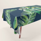 Jungle Leaves, Banana, Monstera, Blue Tablecloth Gallery Image 1