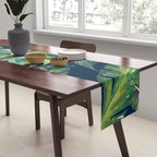 Jungle Leaves, Banana, Monstera, Blue Table Runner Gallery Image 2