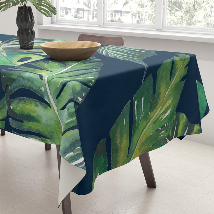 Jungle Leaves, Banana, Monstera, Blue Tablecloth Gallery Image 3