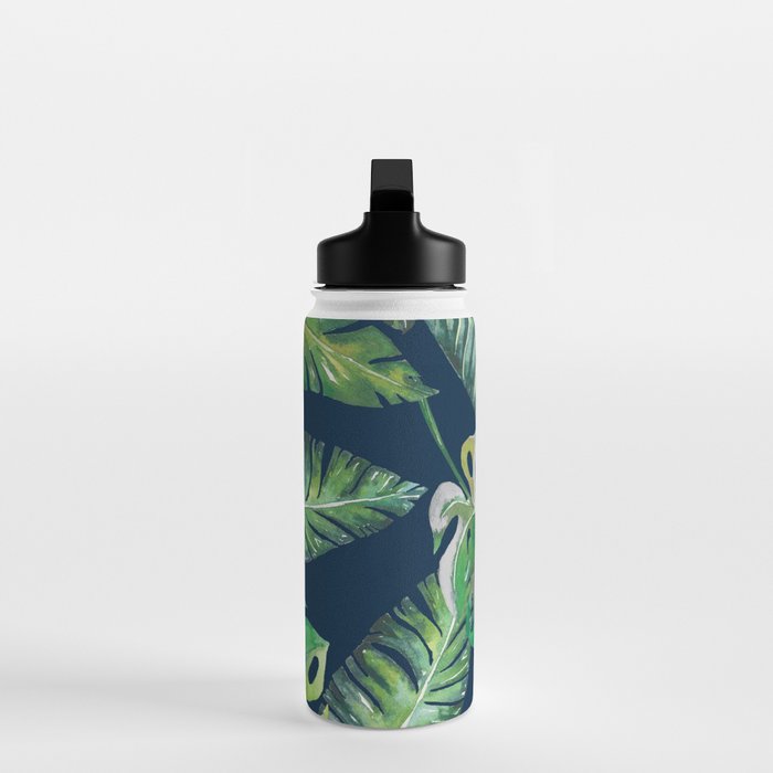 Jungle Leaves, Banana, Monstera, Blue Water Bottle Gallery Image 3