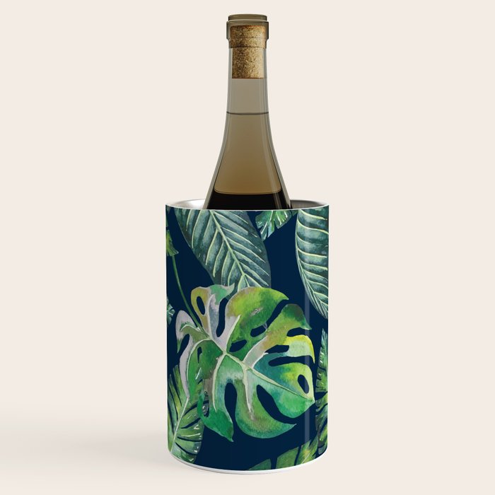 Jungle Leaves, Banana, Monstera, Blue Wine Chiller Gallery Image 1