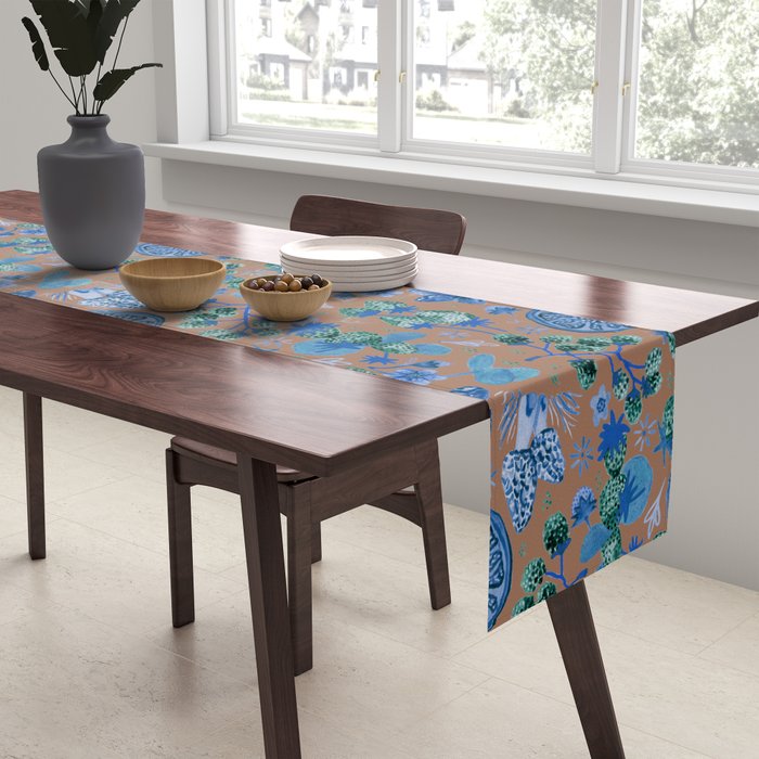Garden Vegetables & Fresh Fruit in Blue Midnight Table Runner Gallery Image 2