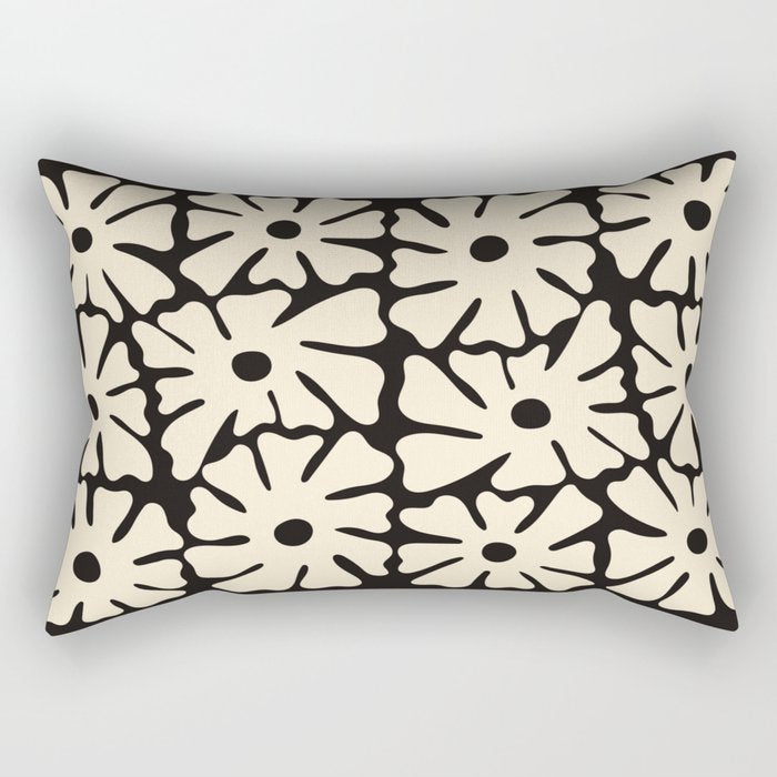 Mid-Century Flowers in Black & White Rectangular Pillow Gallery Image 1
