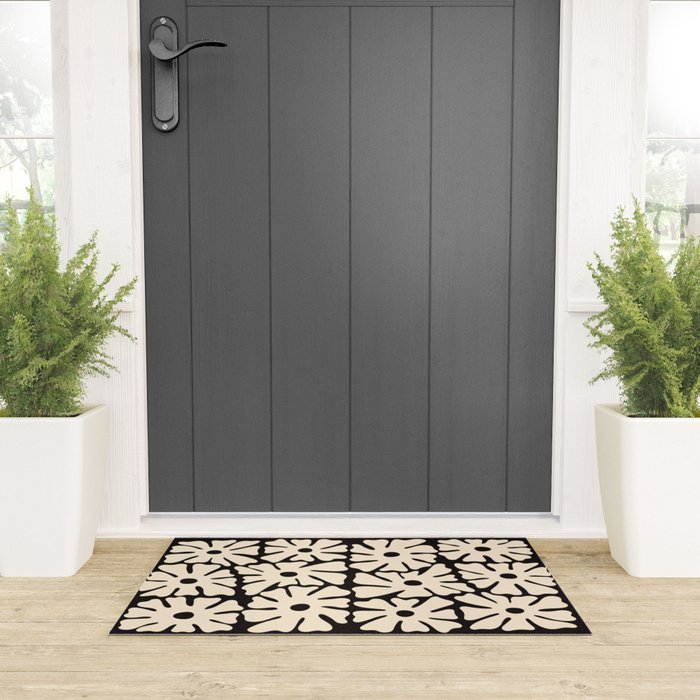 Mid-Century Flowers in Black & White Welcome Mat Gallery Image 3