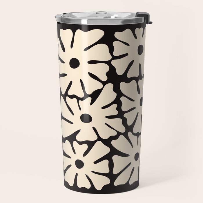 Mid-Century Flowers in Black & White Travel Mug Gallery Image 2
