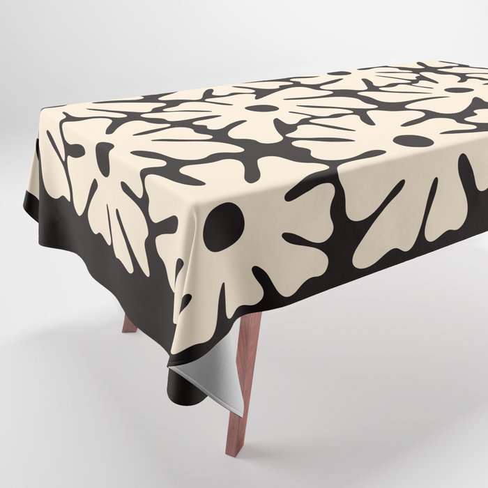 Mid-Century Flowers in Black & White Tablecloth Gallery Image 1