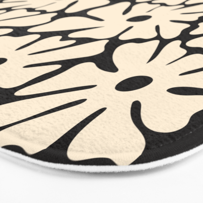 Mid-Century Flowers in Black & White Bath Mat Gallery Image 3