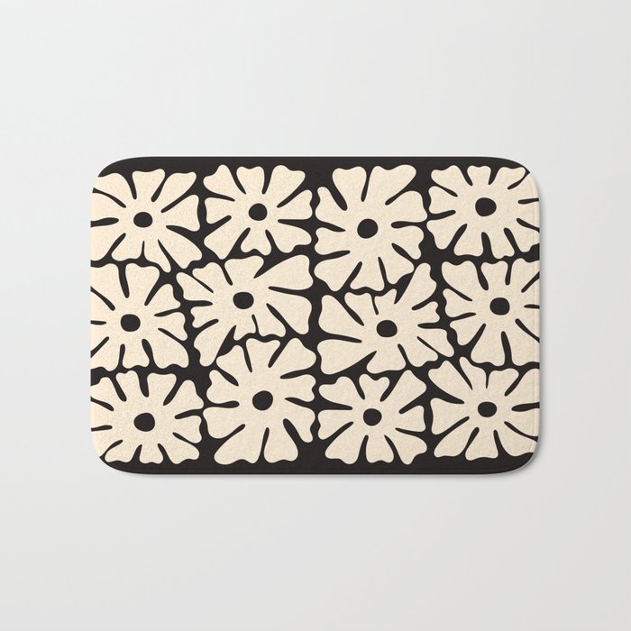 Mid-Century Flowers in Black & White Bath Mat Gallery Image 1