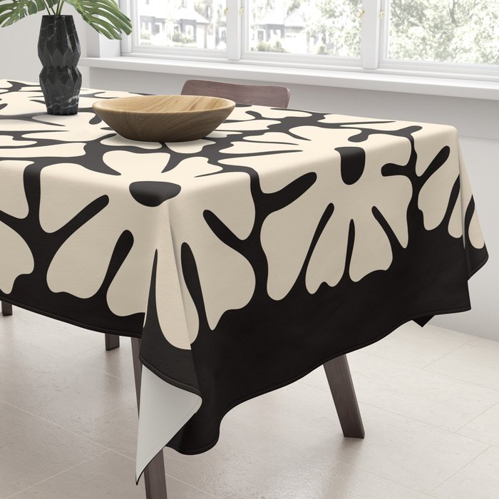 Mid-Century Flowers in Black & White Tablecloth Gallery Image 3