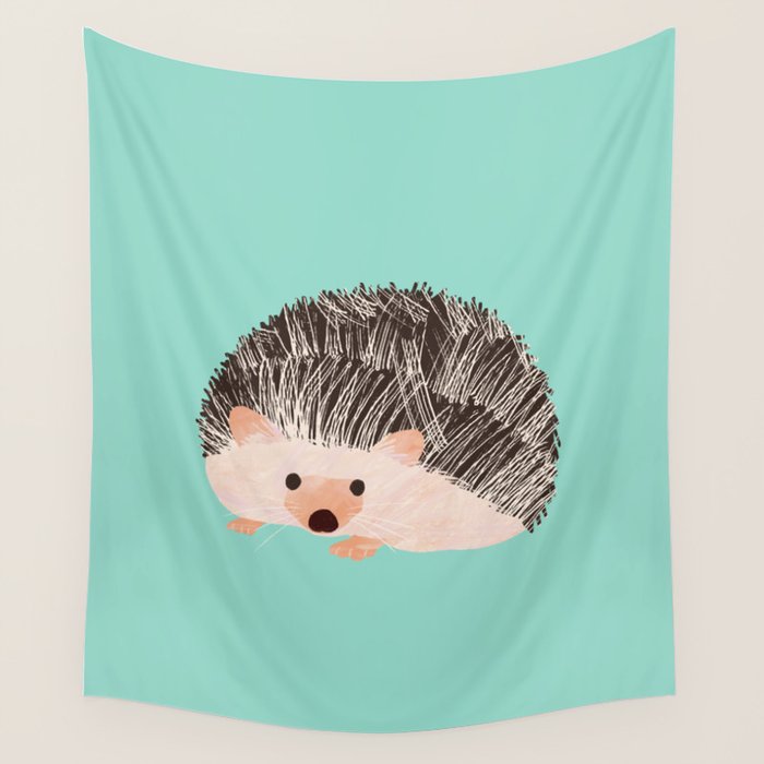 Hedgehog Turquoise Wall Tapestry Gallery Image 4