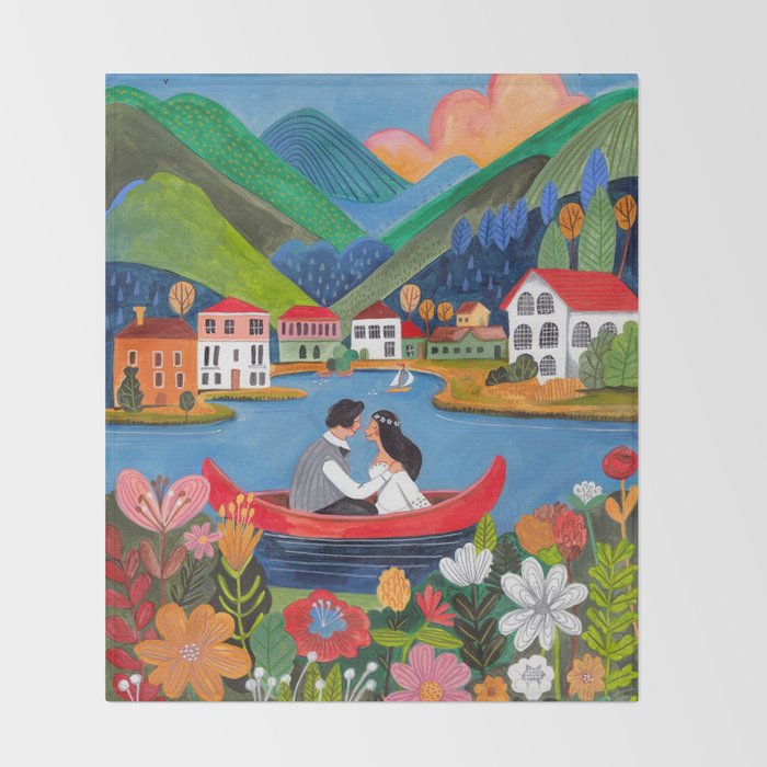 Wedding boat in mountain landscape Throw Blanket Gallery Image 2