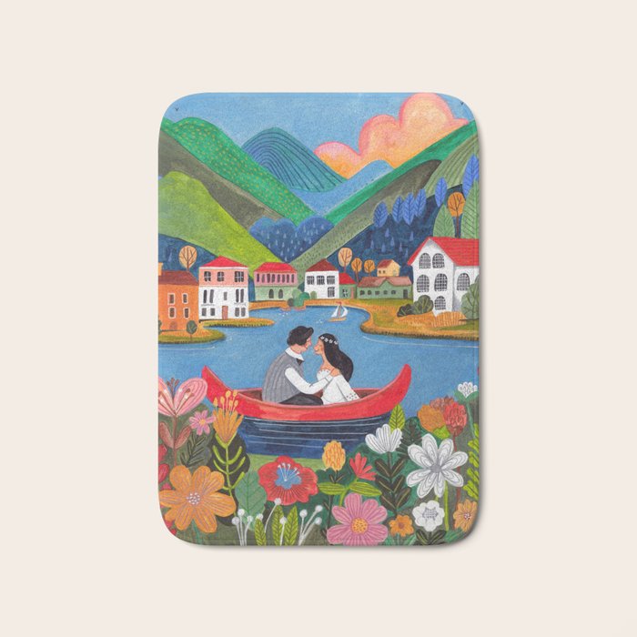 Wedding boat in mountain landscape Bath Mat Gallery Image 1