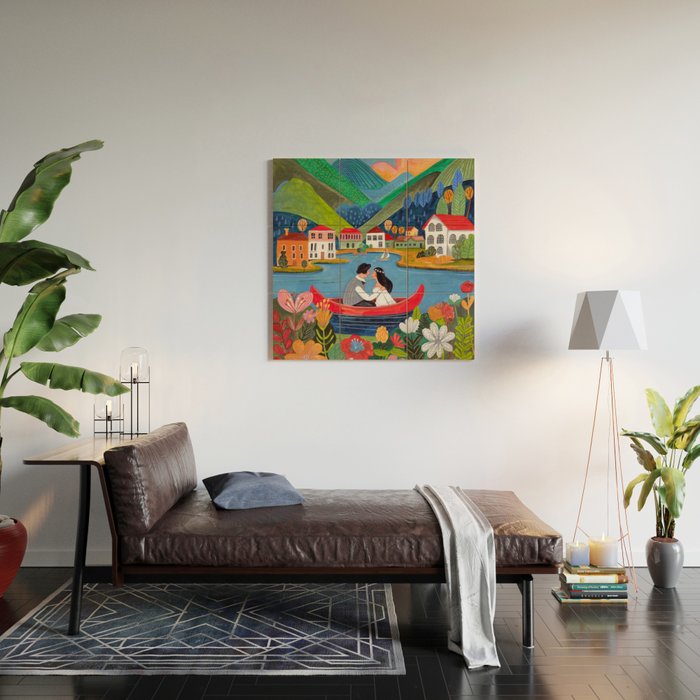 Wedding boat in mountain landscape Wood Wall Art Gallery Image 2