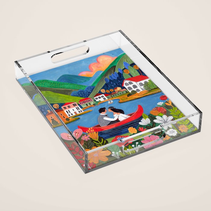 Wedding boat in mountain landscape Acrylic Tray Gallery Image 1