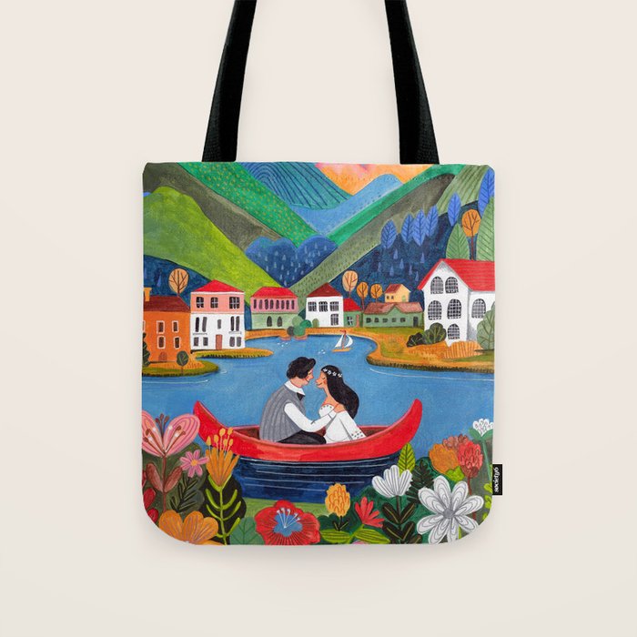 Wedding boat in mountain landscape Tote Bag Gallery Image 1