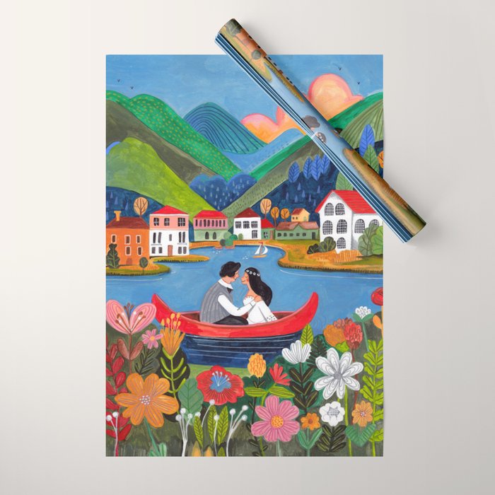 Wedding boat in mountain landscape Wrapping Paper Gallery Image 1