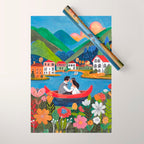 Wedding boat in mountain landscape Wrapping Paper Gallery Image 1