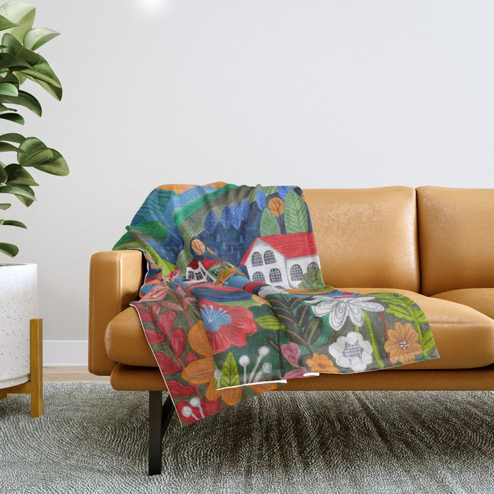 Wedding boat in mountain landscape Throw Blanket Gallery Image 1