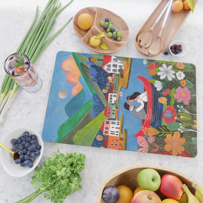 Wedding boat in mountain landscape Cutting Board Gallery Image 2