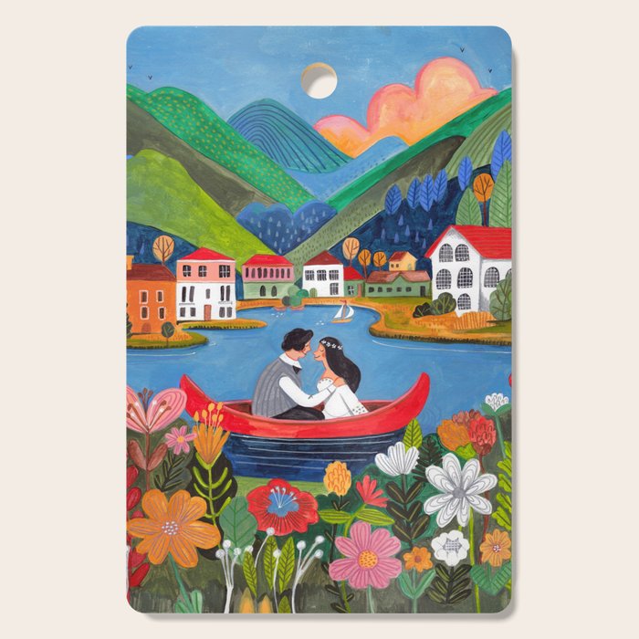 Wedding boat in mountain landscape Cutting Board Gallery Image 1