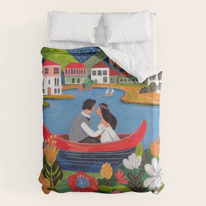 Wedding boat in mountain landscape Duvet Cover Gallery Image 6