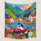 Wedding boat in mountain landscape Wall Tapestry Gallery Image 4