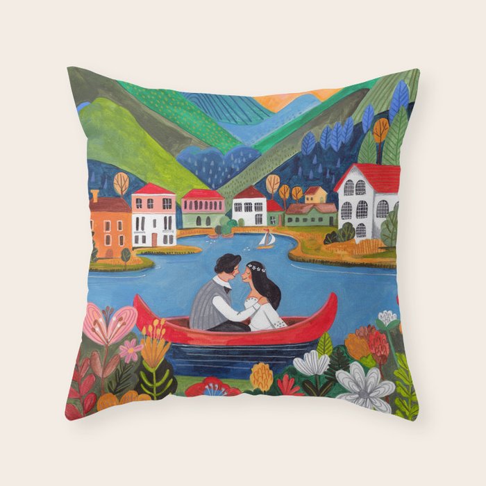 Wedding boat in mountain landscape Throw Pillow Gallery Image 6