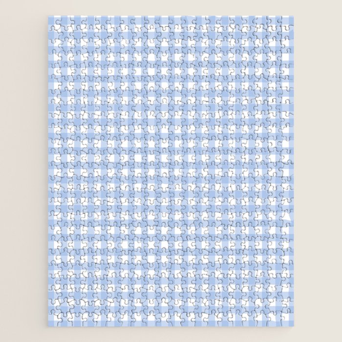 Gingham Check Pattern in Pastel Light Blue and White Jigsaw Puzzle Gallery Image 1