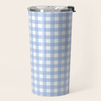 Gingham Check Pattern in Pastel Light Blue and White Travel Mug Gallery Image 2