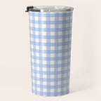 Gingham Check Pattern in Pastel Light Blue and White Travel Mug Gallery Image 3