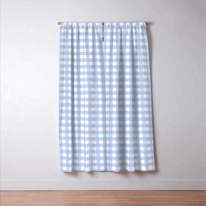 Gingham Check Pattern in Pastel Light Blue and White Window Curtain Gallery Image 3