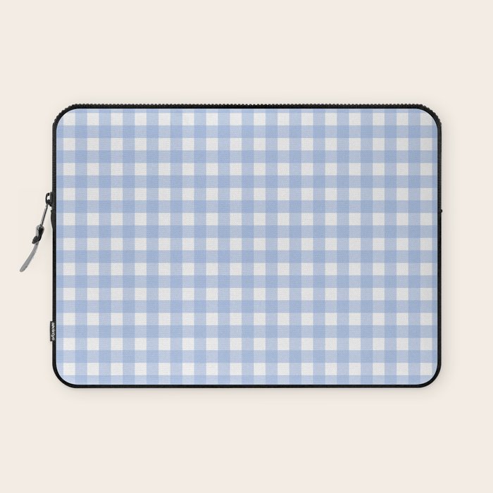 Gingham Check Pattern in Pastel Light Blue and White Laptop Sleeve Gallery Image 1