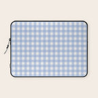 Gingham Check Pattern in Pastel Light Blue and White Laptop Sleeve Gallery Image 1