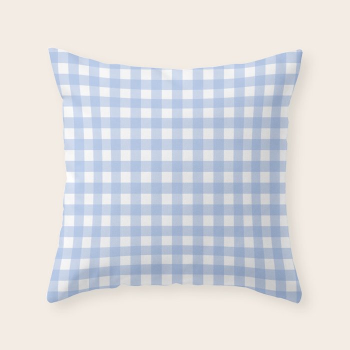 Gingham Check Pattern in Pastel Light Blue and White Throw Pillow Gallery Image 6