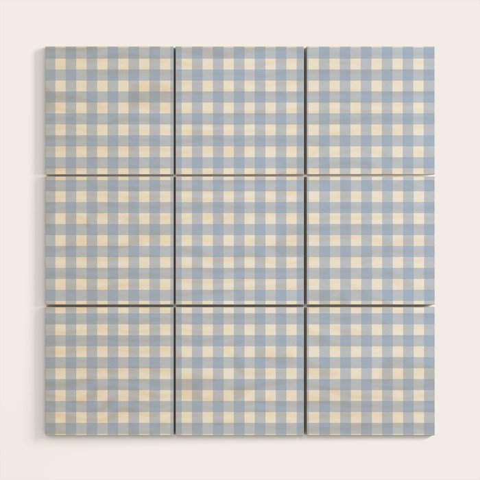 Gingham Check Pattern in Pastel Light Blue and White Wood Wall Art Gallery Image 1