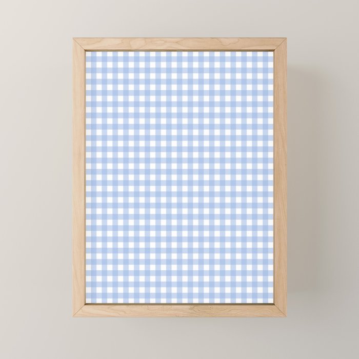 Gingham Check Pattern in Pastel Light Blue and White Mini Art Print Gallery Image 1