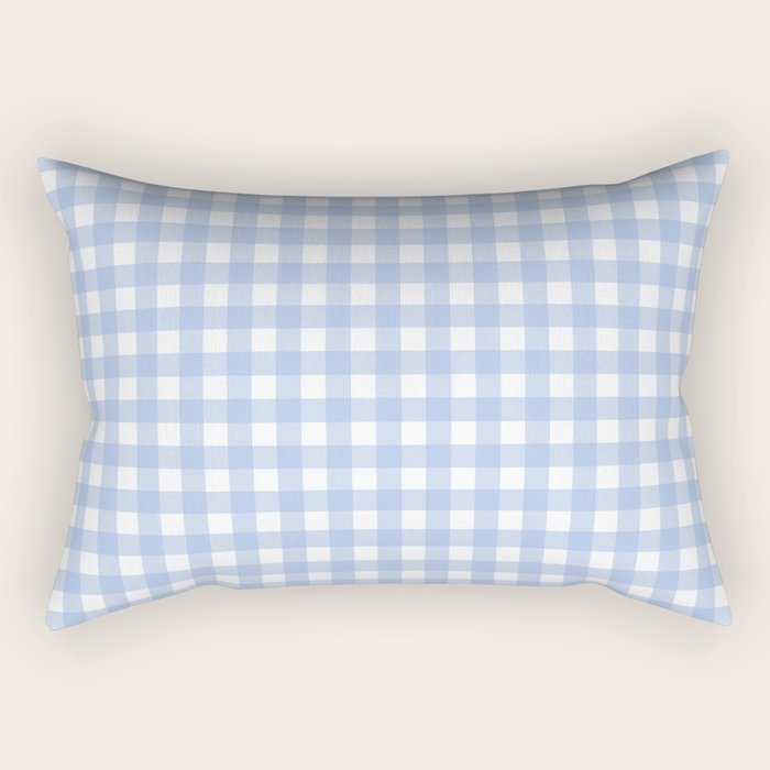 Gingham Check Pattern in Pastel Light Blue and White Rectangular Pillow Gallery Image 1
