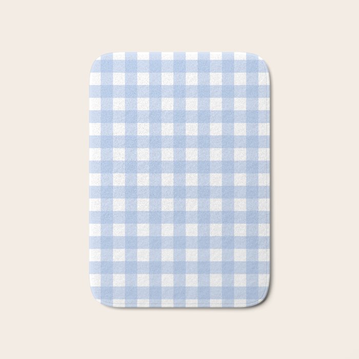 Gingham Check Pattern in Pastel Light Blue and White Bath Mat Gallery Image 1