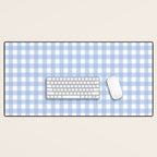 Gingham Check Pattern in Pastel Light Blue and White Desk Mat Gallery Image 1