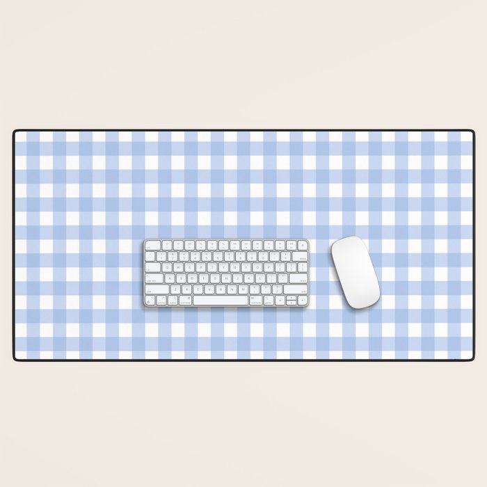 Gingham Check Pattern in Pastel Light Blue and White Desk Mat Gallery Image 1
